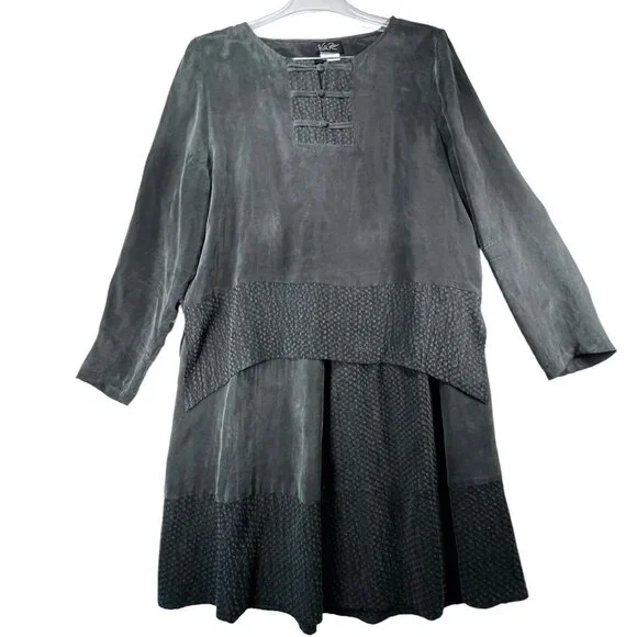 Vtg Wild Rose Midi Maxi Skirt Set 2 piece Womens 14 Gray Boho Rayon Textured USA - Picture 2 of 16